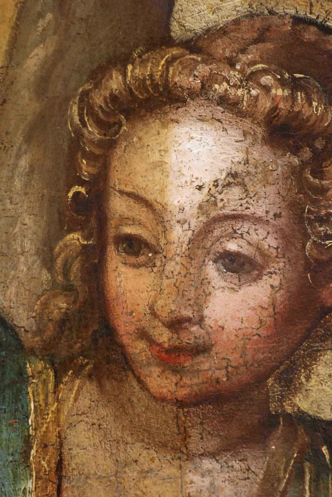 Verkündigung an Maria, Detail während der Abnahme der Übermalungen